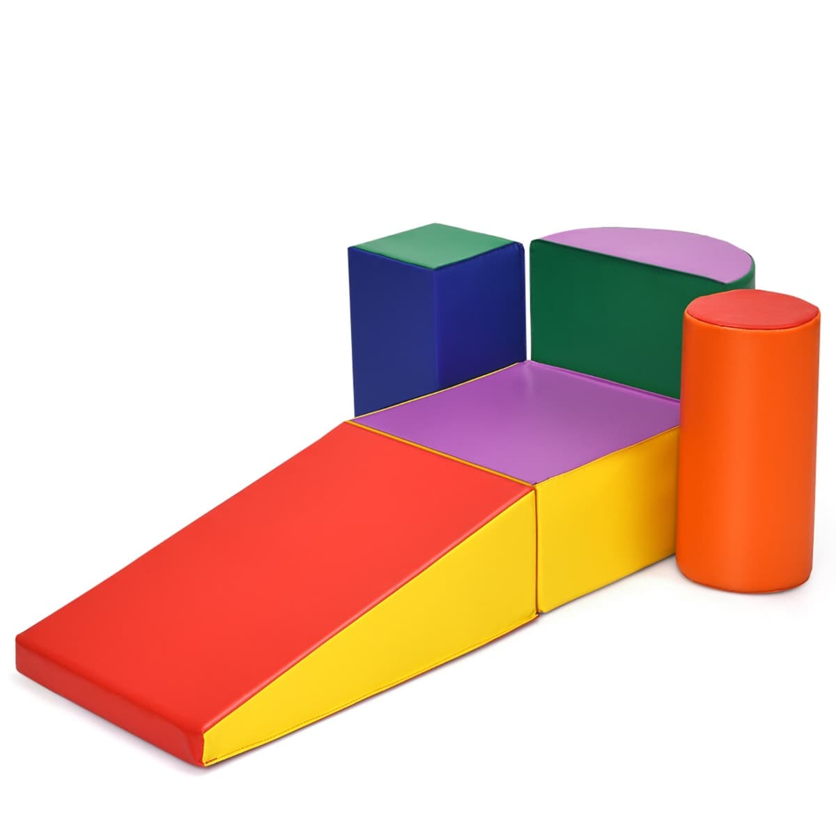 CostwayJeu en Mousse Crawl Colorée Jeu Interactif Léger de 5 Pièces Jouet Composite en Logiciel avec Housse en Polyuréthane et Obturateur Epe