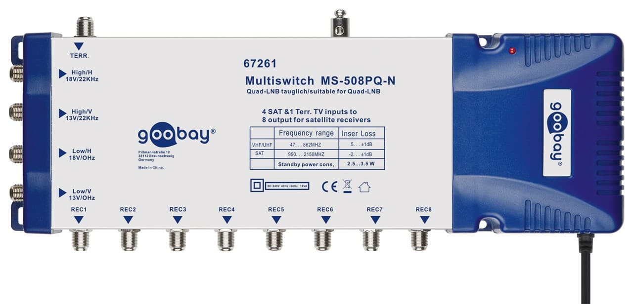 Goobay SAT multiswitch 5 entrées/8 sorties - distributeur pour un maximum de 8 participants d'un satellite