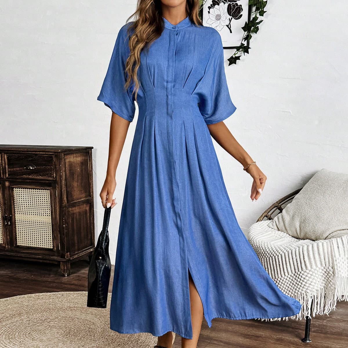 Robe midi fendue d'élegant et charismatique rassemblée à la taille