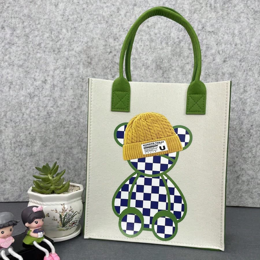 1 pièce Grand sac fourre-tout en feutre multifonctionnel pour la participation, épais sac de magasinage à motif de dessins animés, sac cadeau, sac