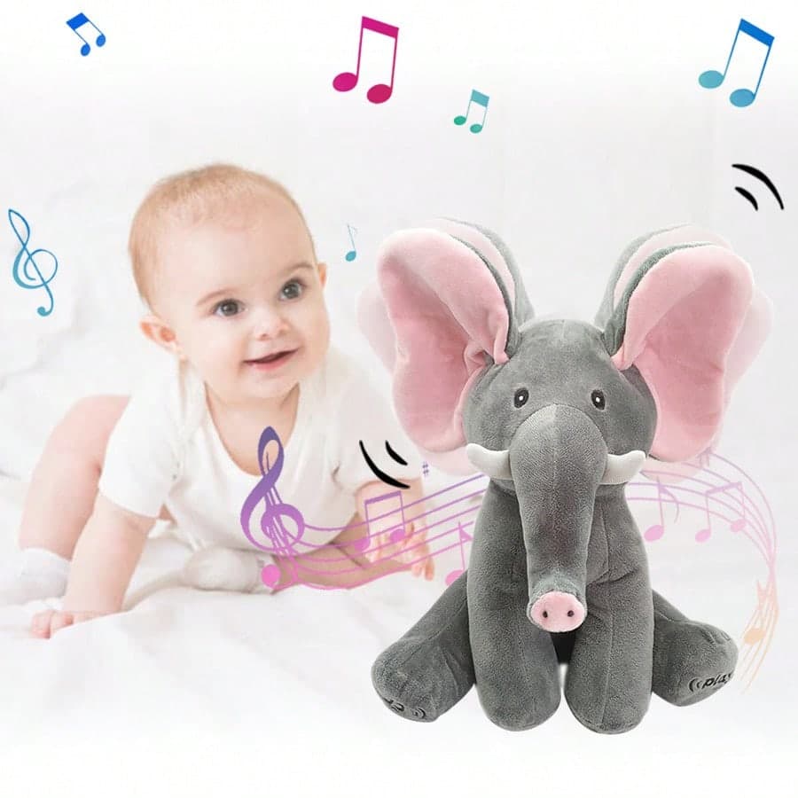 Éléphant en peluche animal interactif chantant et peek-a-boo animé avec oreilles souples, jouets d'enfant musical engageants pour bébés